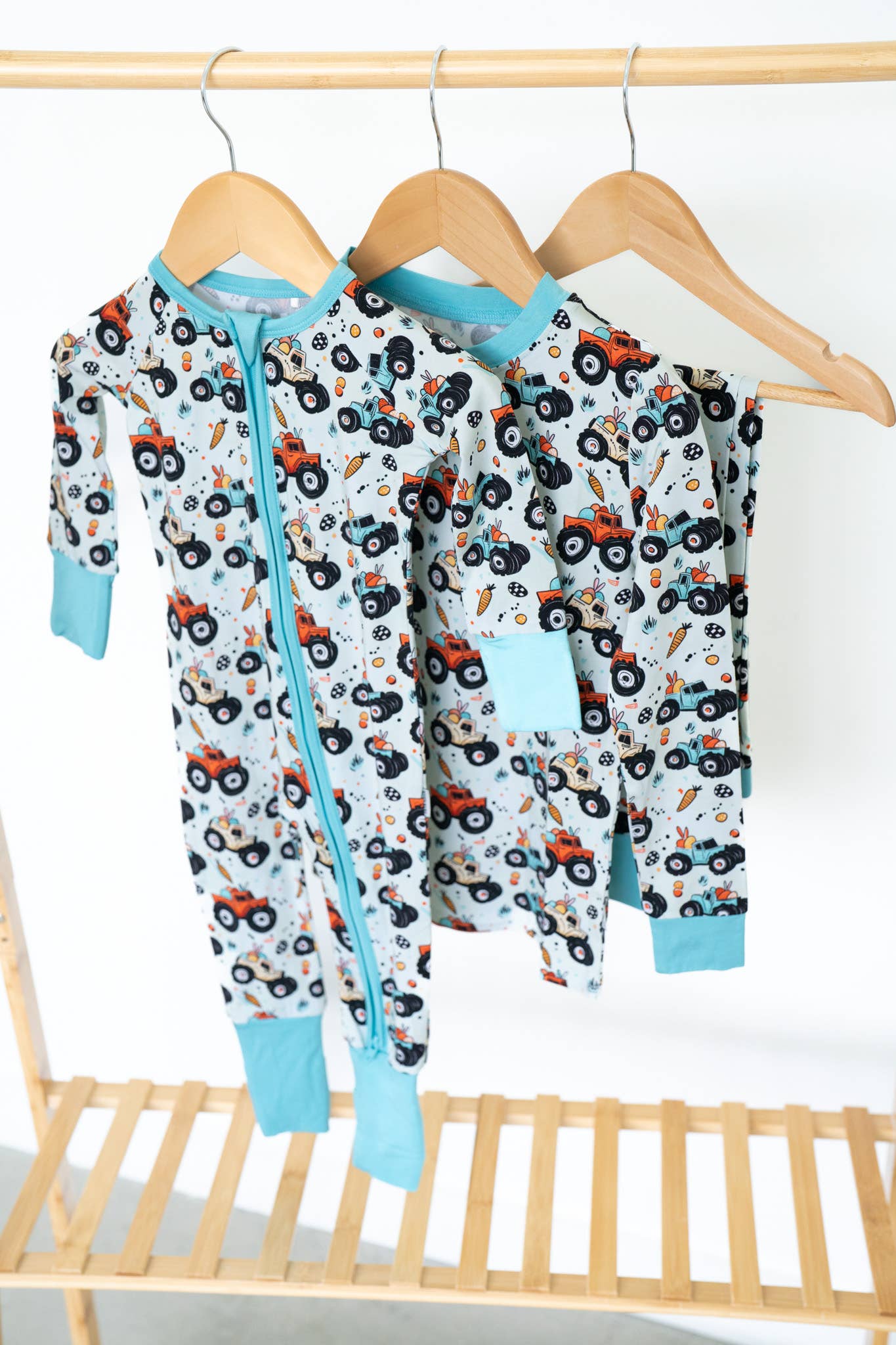 Easter Monster Trucks Bamboo Zippy 💥🐣 | Romper Pajama Set: 3-6M