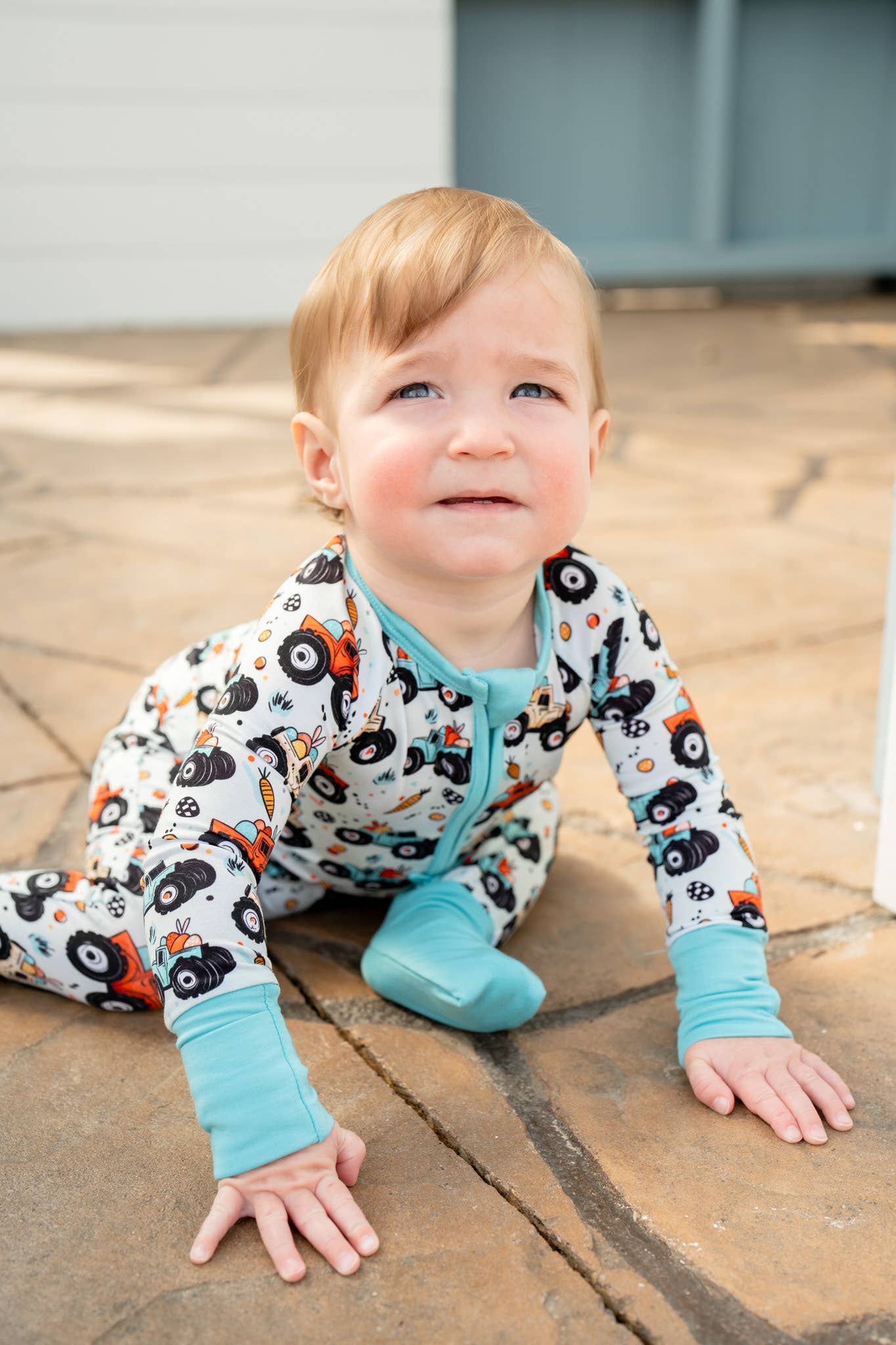 Easter Monster Trucks Bamboo Zippy 💥🐣 | Romper Pajama Set: 3-6M