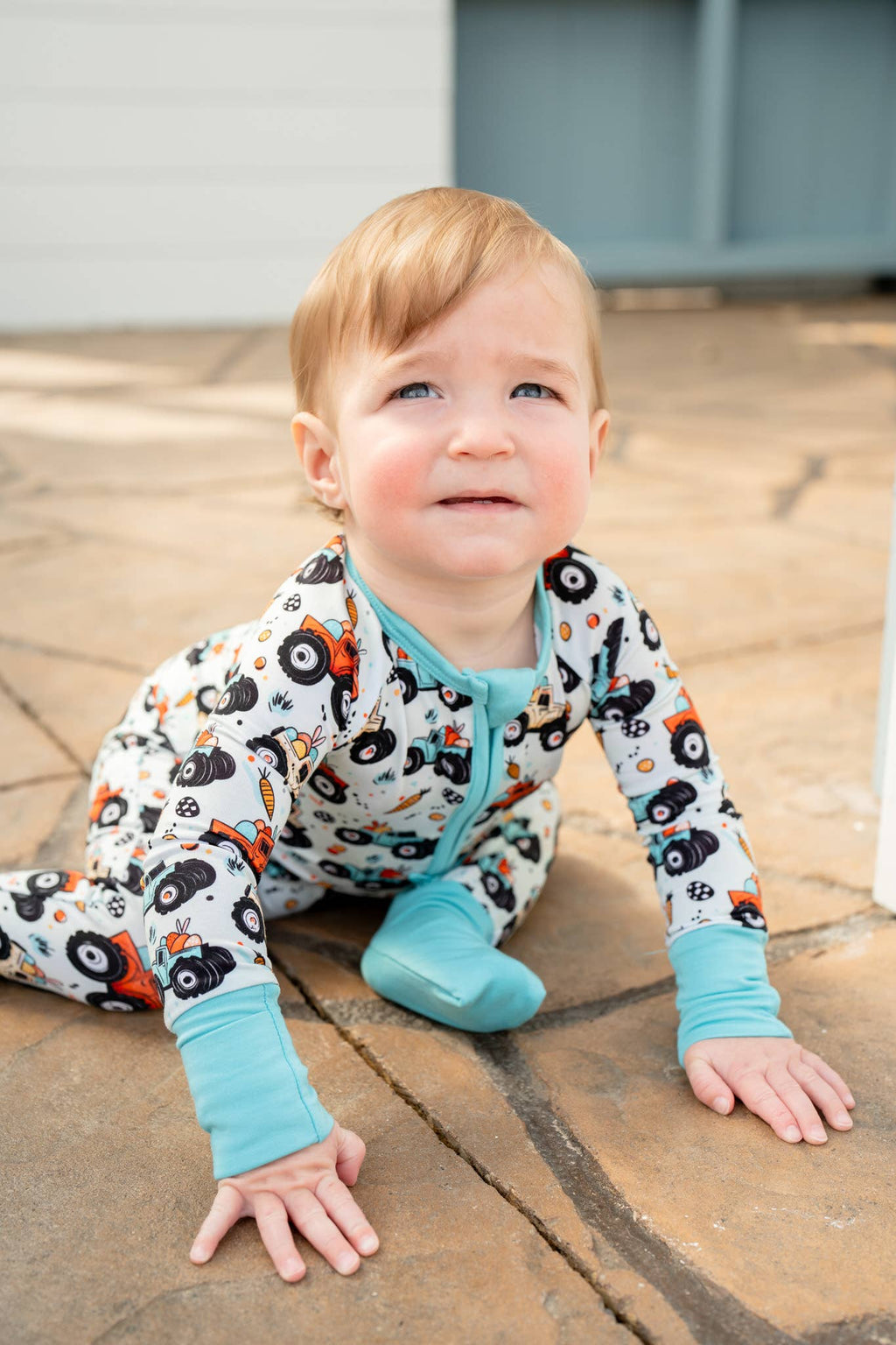 Easter Monster Trucks Bamboo Zippy 💥🐣 | Romper Pajama Set: 0-3M