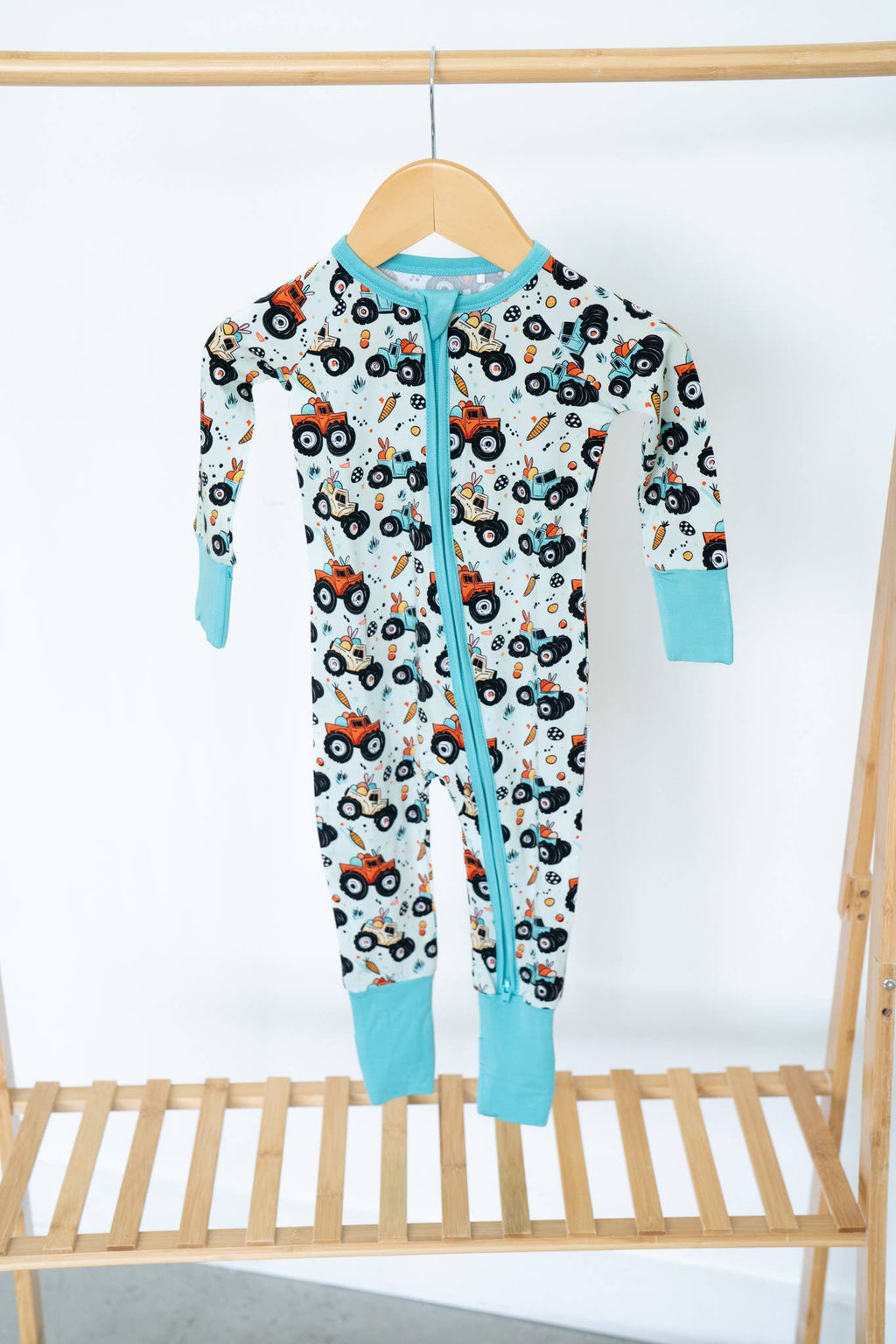 Easter Monster Trucks Bamboo Zippy 💥🐣 | Romper Pajama Set: 3-6M