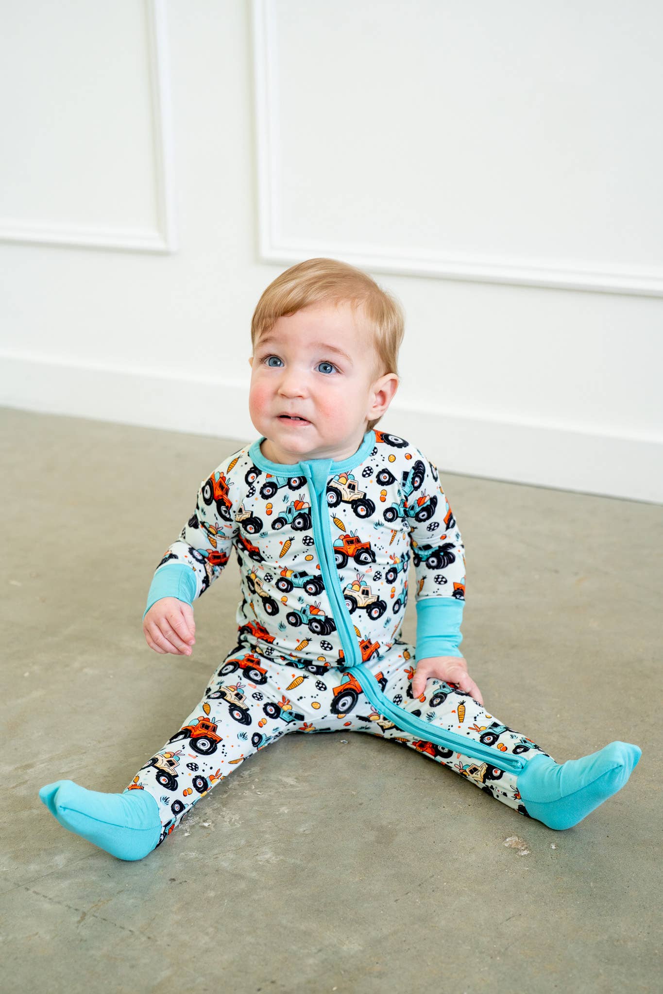 Easter Monster Trucks Bamboo Zippy 💥🐣 | Romper Pajama Set: 0-3M