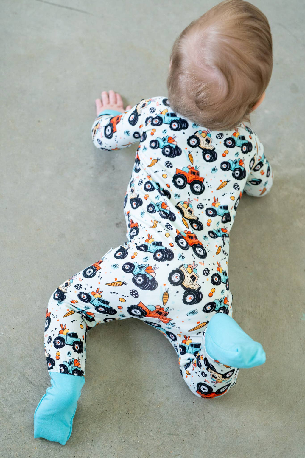 Easter Monster Trucks Bamboo Zippy 💥🐣 | Romper Pajama Set: 3-6M