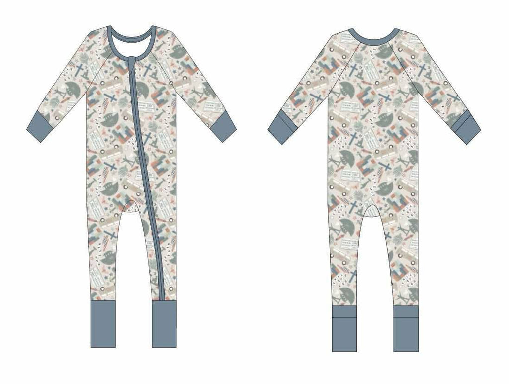 Little Warriors Bamboo Zippy 🪖  (BESTSELLER!) | Romper PJ: 6-12 months