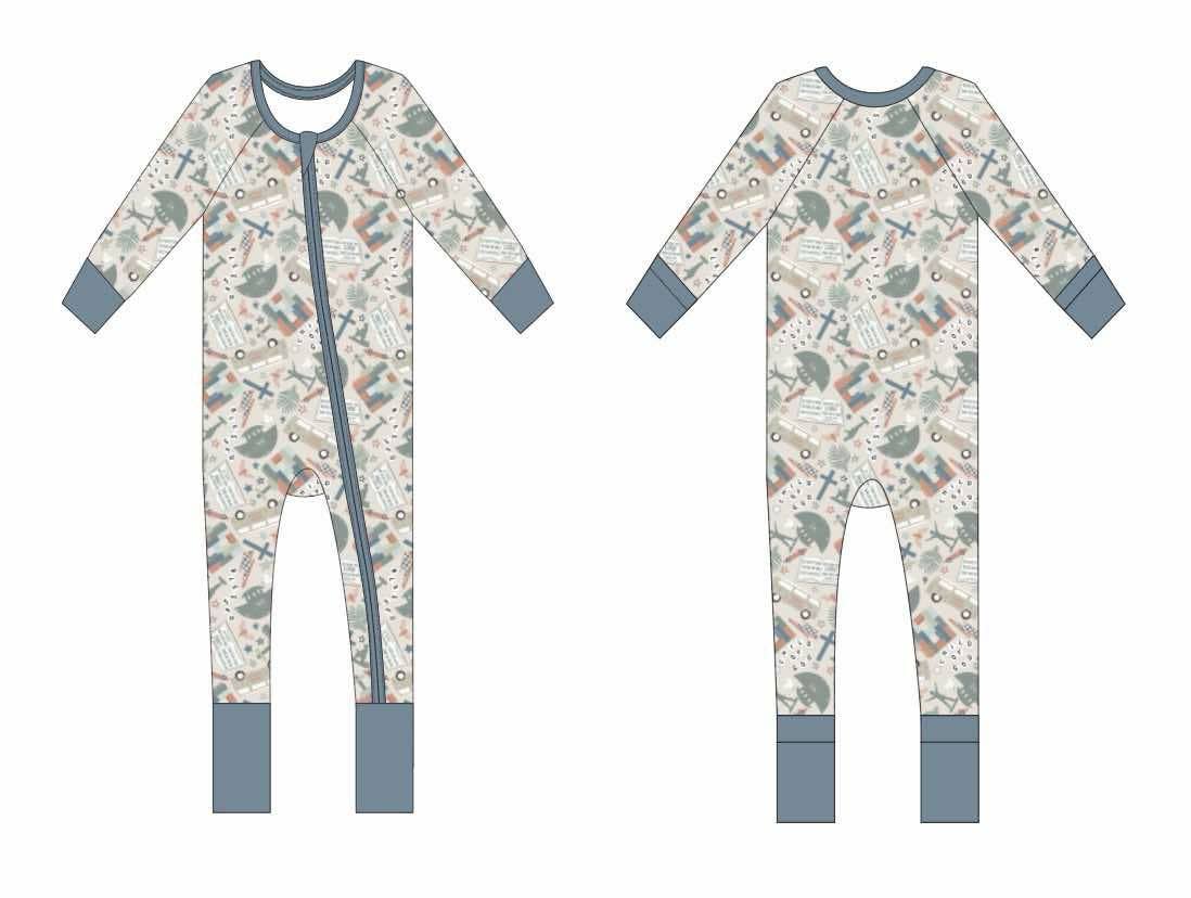 Little Warriors Bamboo Zippy 🪖  (BESTSELLER!) | Romper PJ: 6-12 months