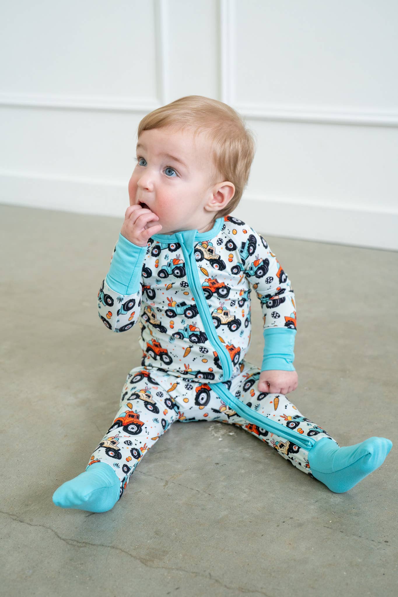 Easter Monster Trucks Bamboo Zippy 💥🐣 | Romper Pajama Set: 0-3M